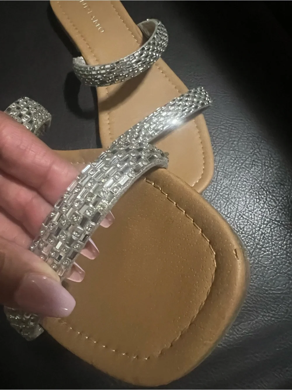 Women's Silver Rhinestone Two-Strap Ankle Sandals